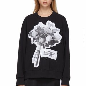 MM6 Maison Margiela Black Sweatshirt with White Floral Graphic